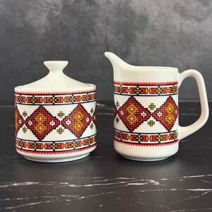Vintage Delta Import Chicago Porcelain Sugar Creamer Set Ukrainian Pattern EUC!